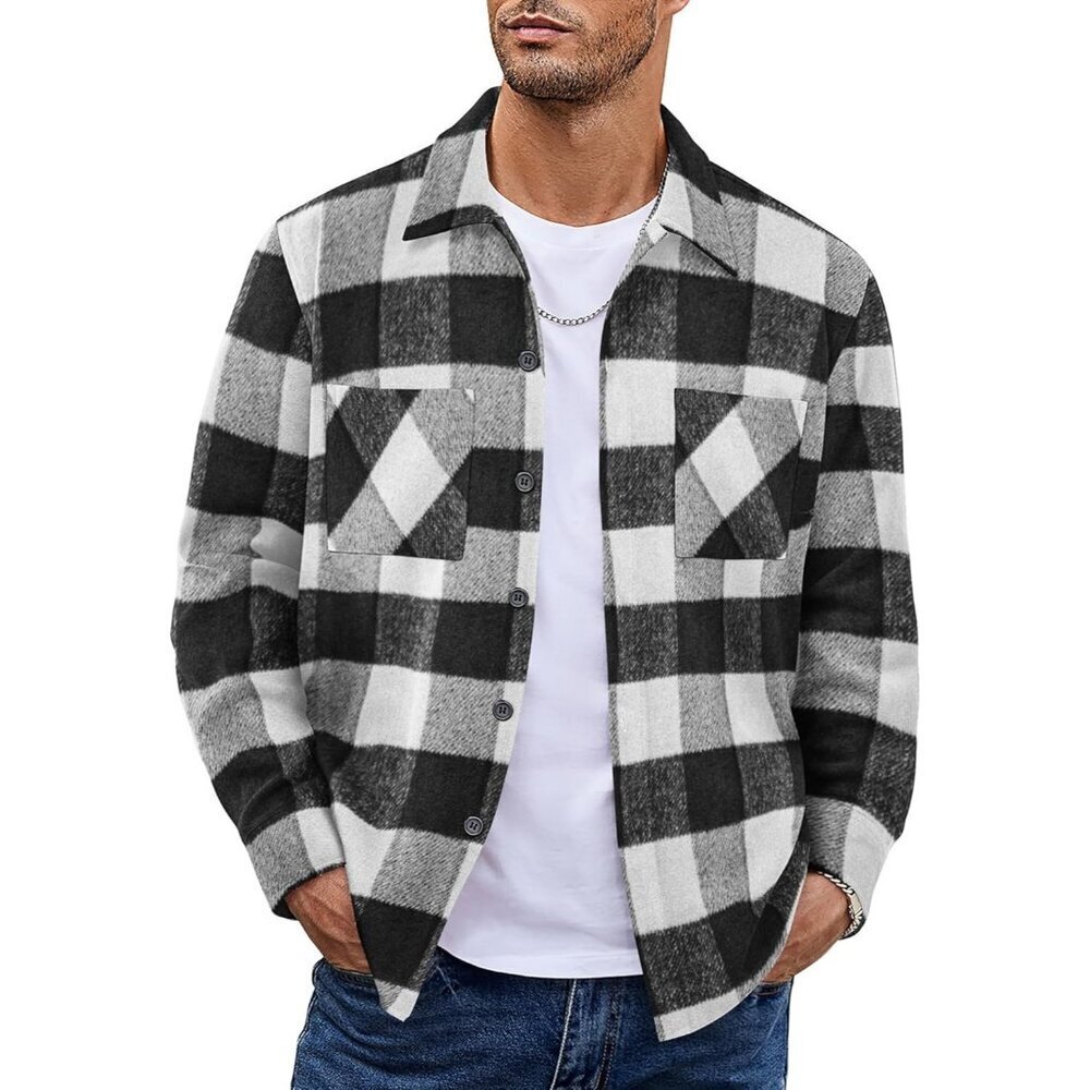 Men's Buffalo Black Flannel Shirts Casual Button Down Plaid Shirt with Pockets